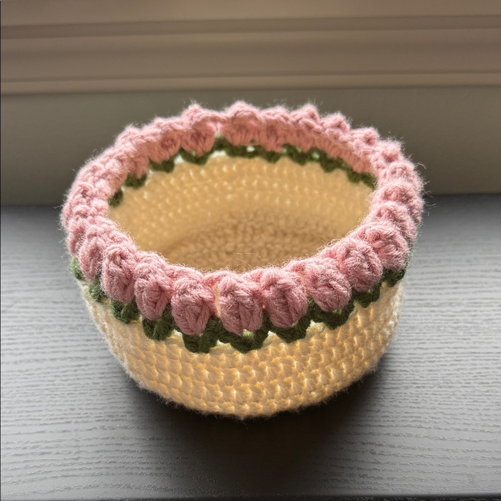 Handmade Crochet Floral Basket